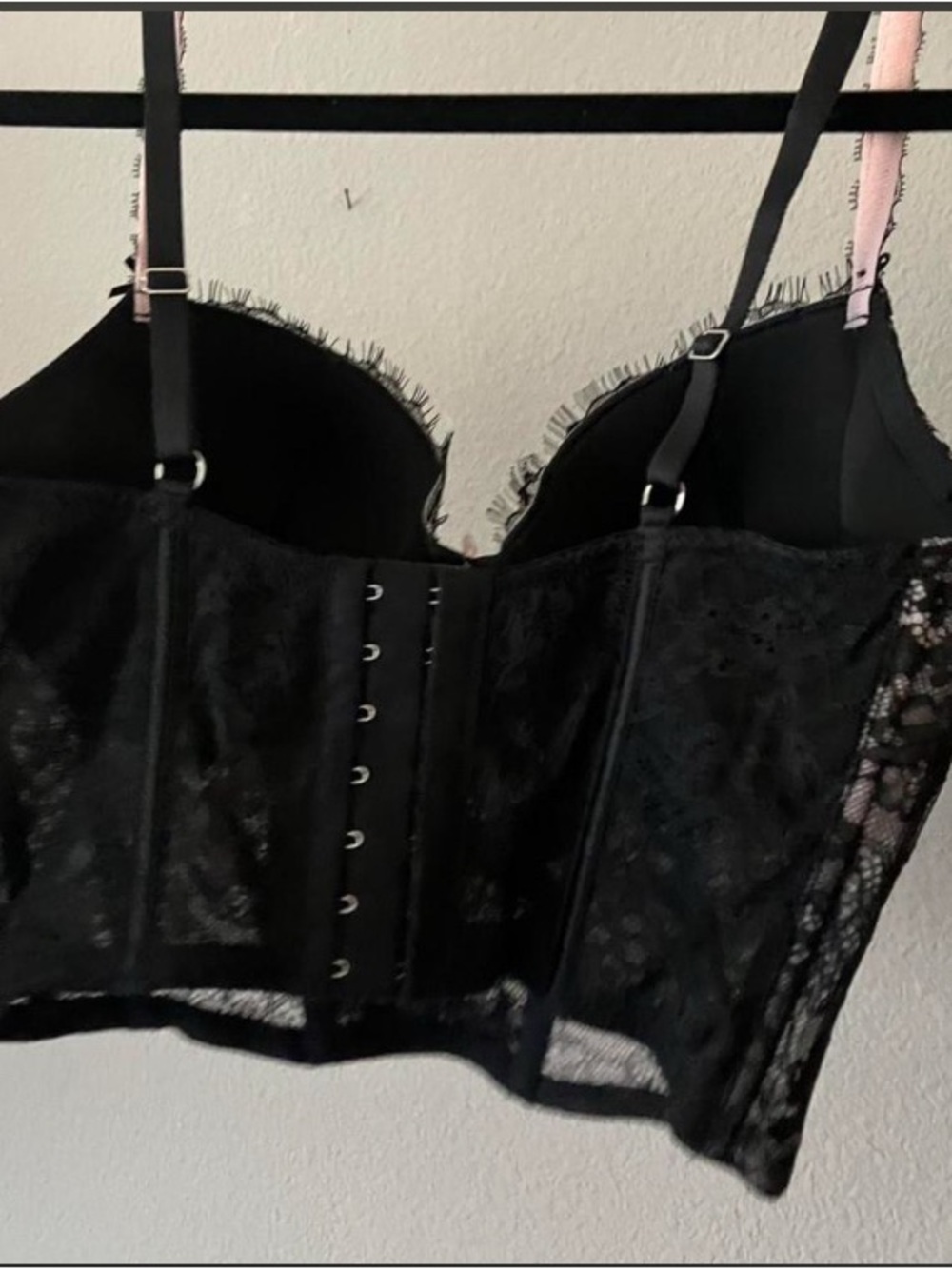 Victoria's Secret Black Lace Longline Bustier Bra with Pink Accents - Picture 3 of 5